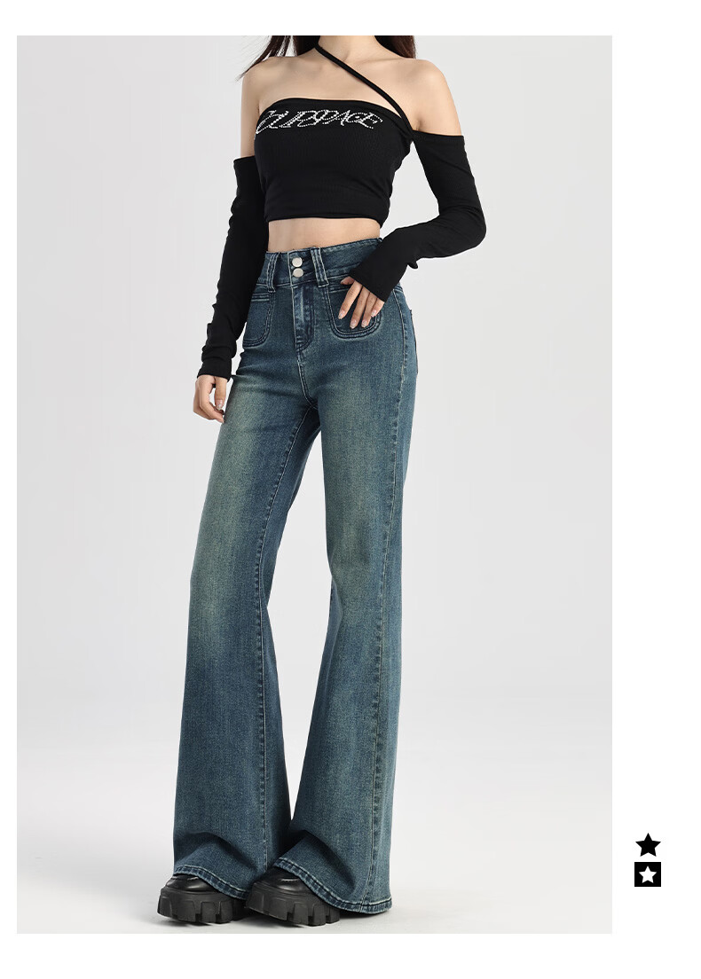 Pierre Cardin Jeans for Women, Summer Casual Slimming Heightening Versatile Fashion High-Waisted Wide-Leg Pants, Vintage Blue, Size L 48