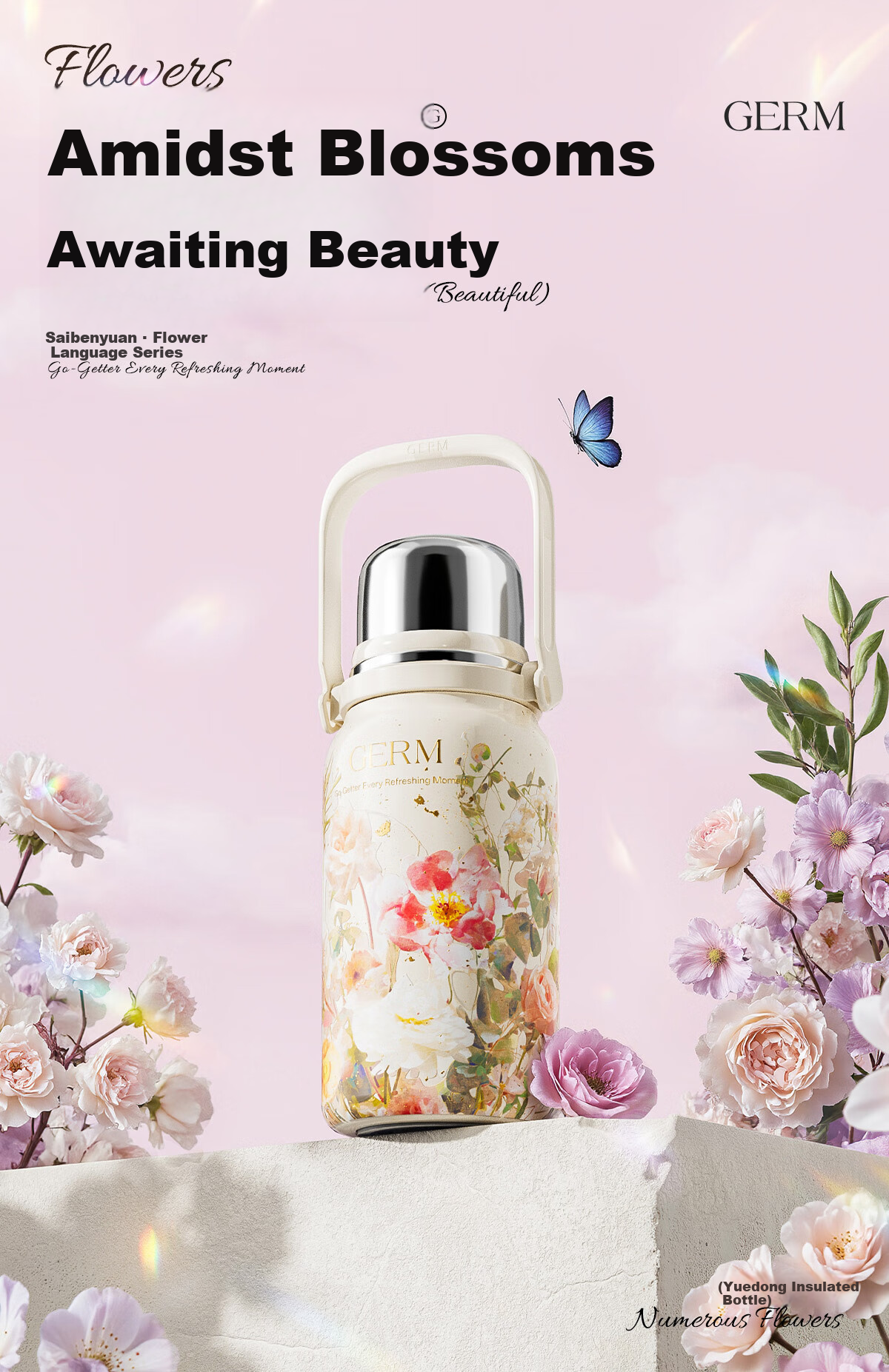 Germ Intangible Cultural Heritage Su Embroidery Insulated Water Bottle Large Capacity Sports Water Bottle Portable Women's Student Cup 800ML Magnolia 2