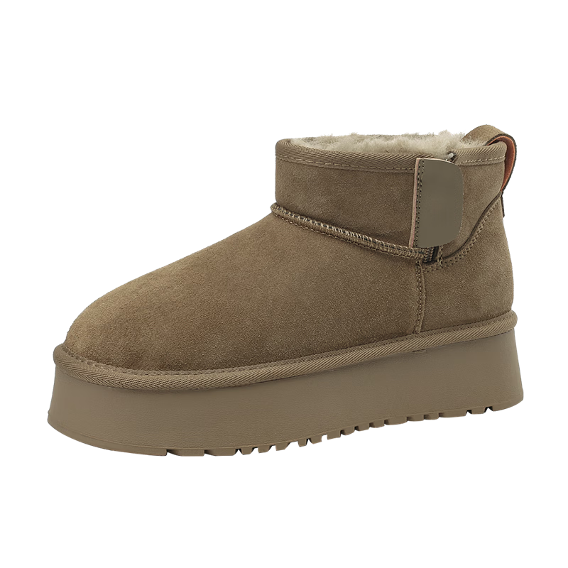 DAPHNE Women's Snow Boots Leather Short Boots Warm Fleece Cotton Shoes Thickened Ankle Boots 4023608077 Brown Size 39