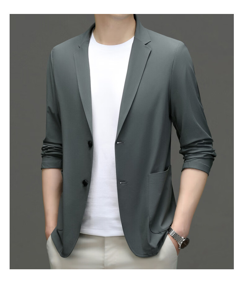 Pierre Cardin Father's Day Gift Sun Protection Suit Men's Ice Silk Seamless UV-Resistant High-End Business Blazer Gray-Green M 30