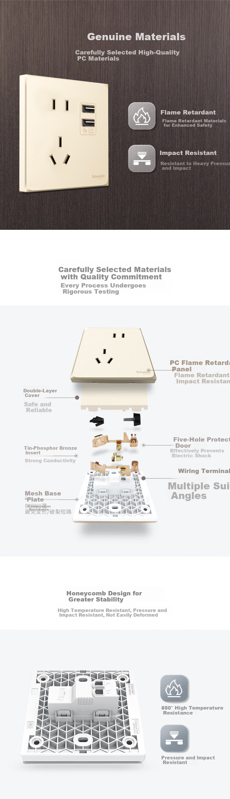 Schneider Single-Pole Double-Throw Switch, 86-Type Concealed Installation, Single Switch, Haocheng Series, Gold Color 5