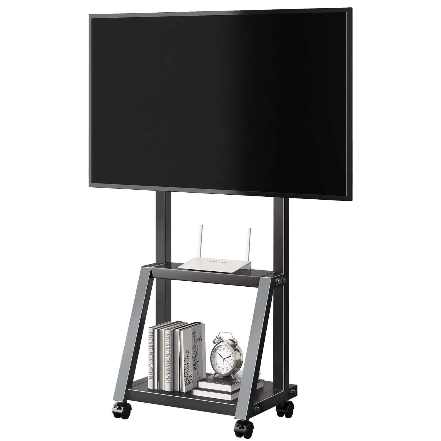 Jinying 32-55 Inch TV/Monitor Mobile Stand, Compact Floor Stand for Small Apartments, Bedroom Mini Version, Space-Saving, with Wheels, Movable
