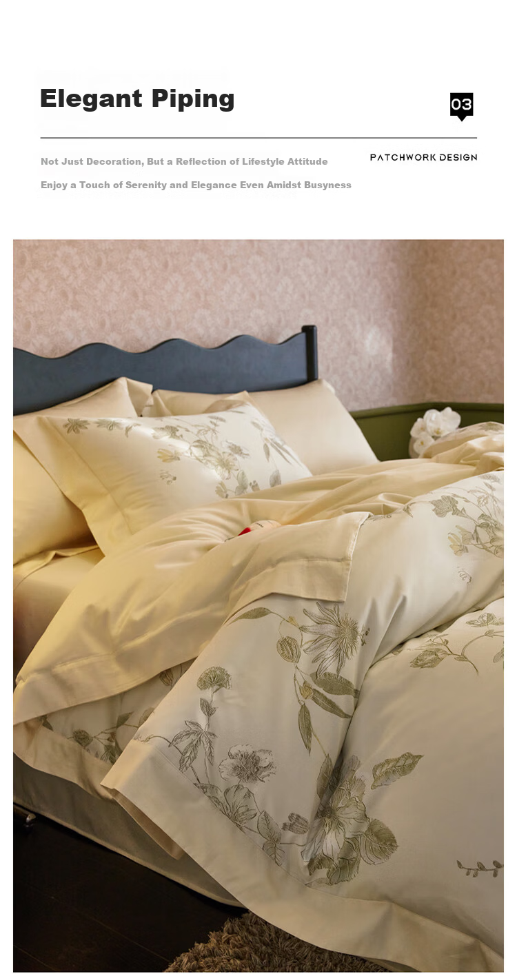 Dohia Home Textiles Pure Cotton 4-Piece Bedding Set 60-Count Cotton Sateen French Style Sheet and Duvet Cover Set 220x240cm with Piped Edges 6