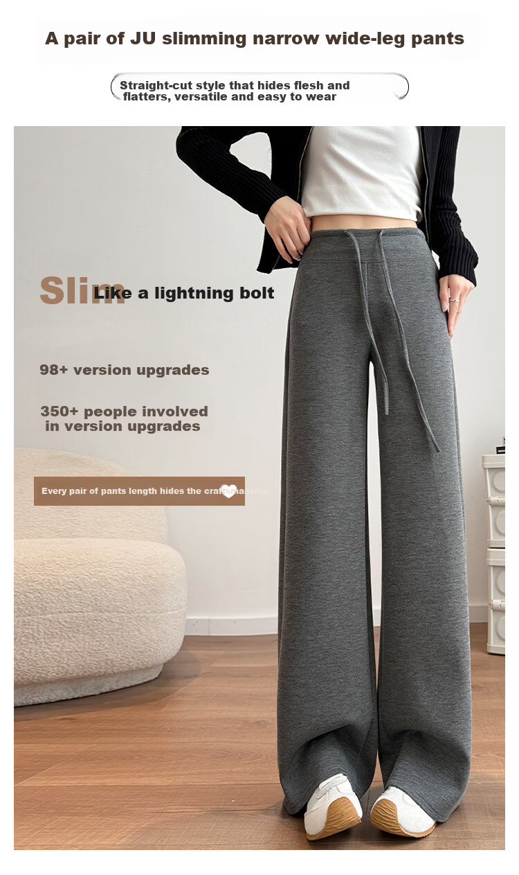 Modal Gray Women's Sweatpants 2026 Spring Summer New High Waist Slim Straight Narrow Casual Wide-Leg Joggers 3