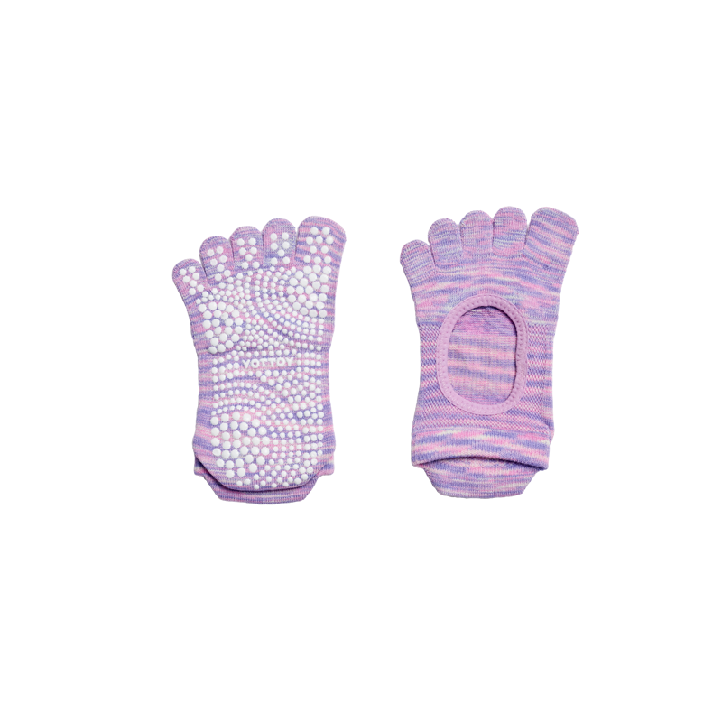 Yottoy Gradient Dyed Non-Slip Yoga Socks for Women Pilates Five-Toe Shoes Summer Indoor Sports Fitness Toe Separator Short - Purple
