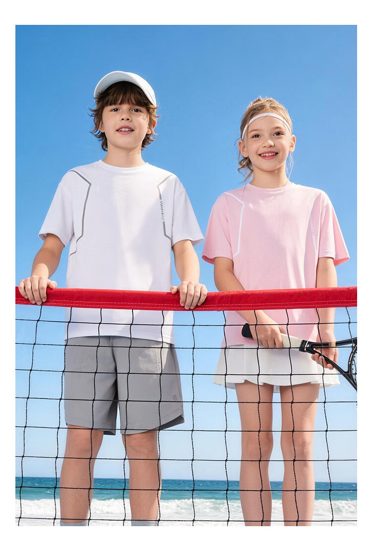 Navigare Quick-Dry Sun-Protective Kids T-Shirt Short Sleeve Summer Boys Girls Cool Lightweight Running Sports Off-White 150 24