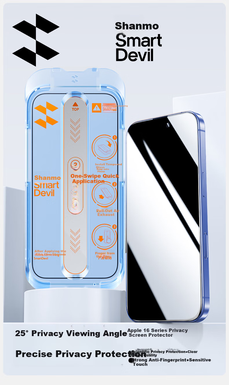 Shanmo Privacy Tempered Glass Screen Protector for iPhone 16/15, Anti-Peeping, Dustproof, Drop-Resistant, Anti-Fingerprint, Full Coverage, 2-Pack 2
