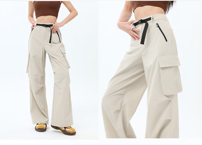 Xueqiman Women's Work Pants 2026 Summer New High-Waist Paratrooper Pants Windproof Waterproof Outdoor Hiking Sports Shell Pants 15