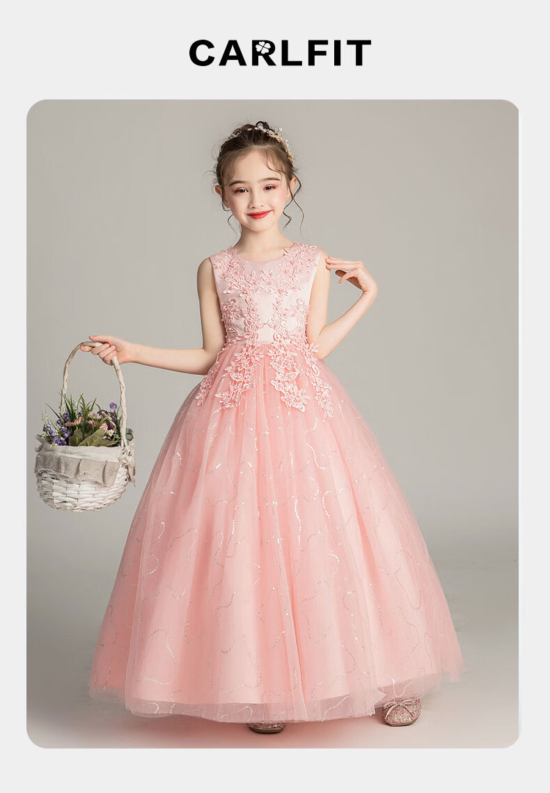 Carfit Girls Summer Princess Dress Puffy Dress Flower Girl Dress Stage Piano Performance Children's Day Navy Blue 170 3