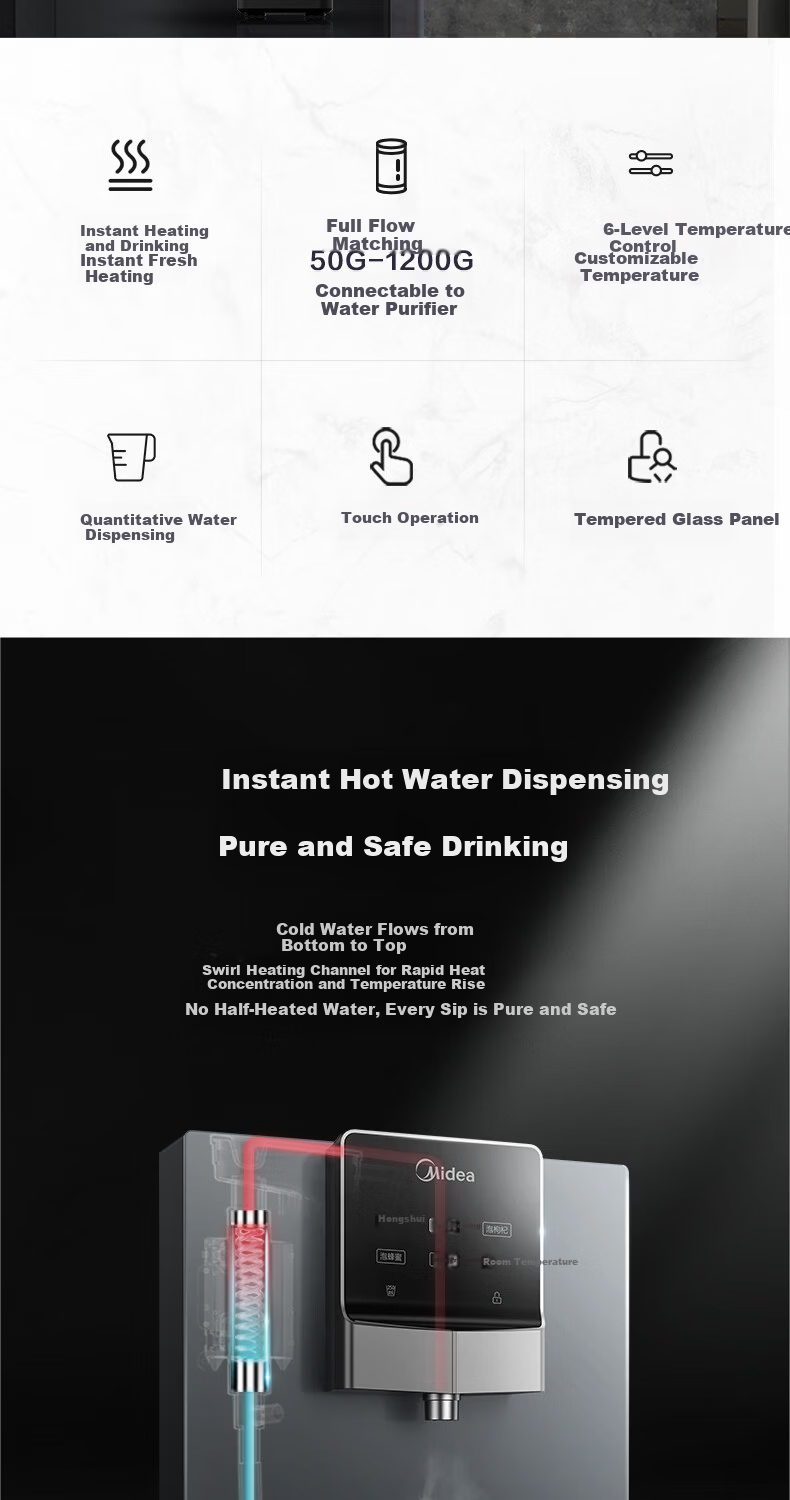 Midea Home Pipeline Water Dispenser Instant Heating 6-Level Temperature Control Full Flow Matching MG249-R* 2
