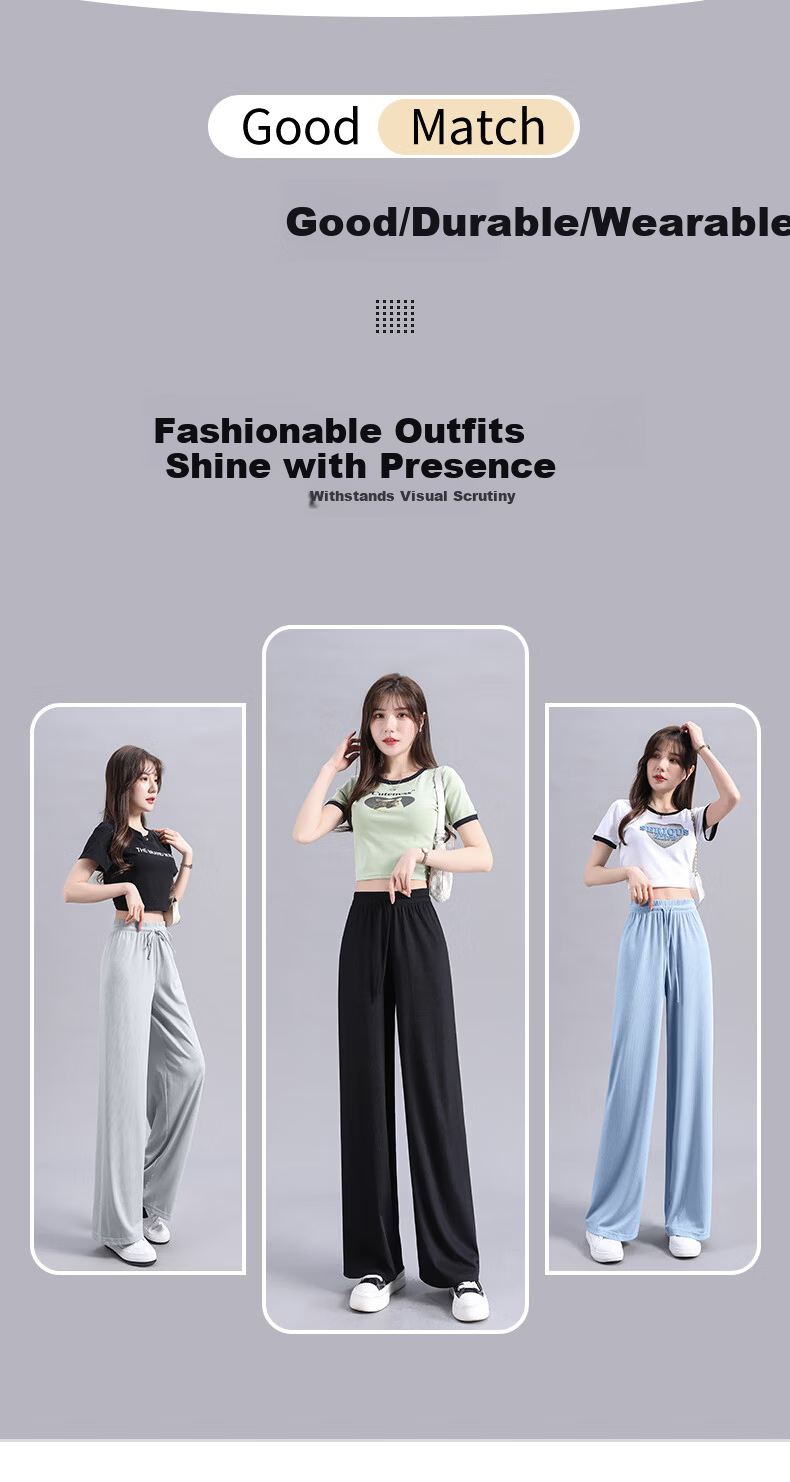 Jeanswest Women's Casual Spring Summer Wide-Leg Pants High-Waist Slim Loose Straight-Leg Black L 10