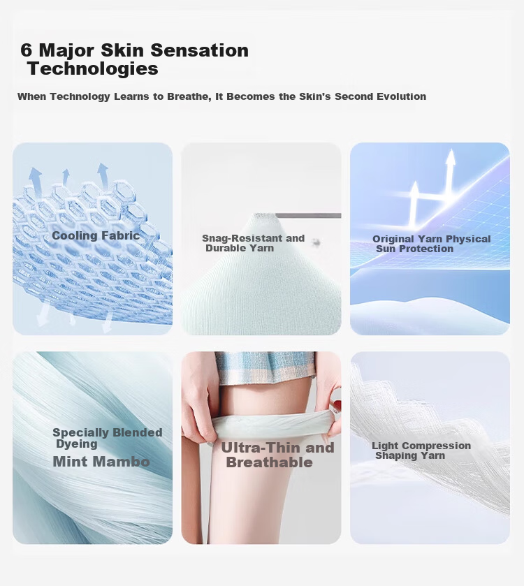 JOAE Women's 0D Ultra-Thin Summer Sheer Mint Green Mambo Skin-Enhancing Pantyhose Anti-Snag Sunscreen Bare-Leg Effect 7