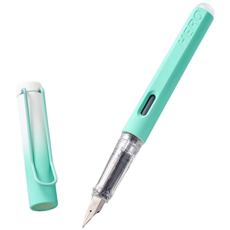 HERO 369 Erasable Steel Nib Iridium Student Fountain Pen with 10 Ink Cartridges, Fine Nib, Qingmei Zhujiu Design