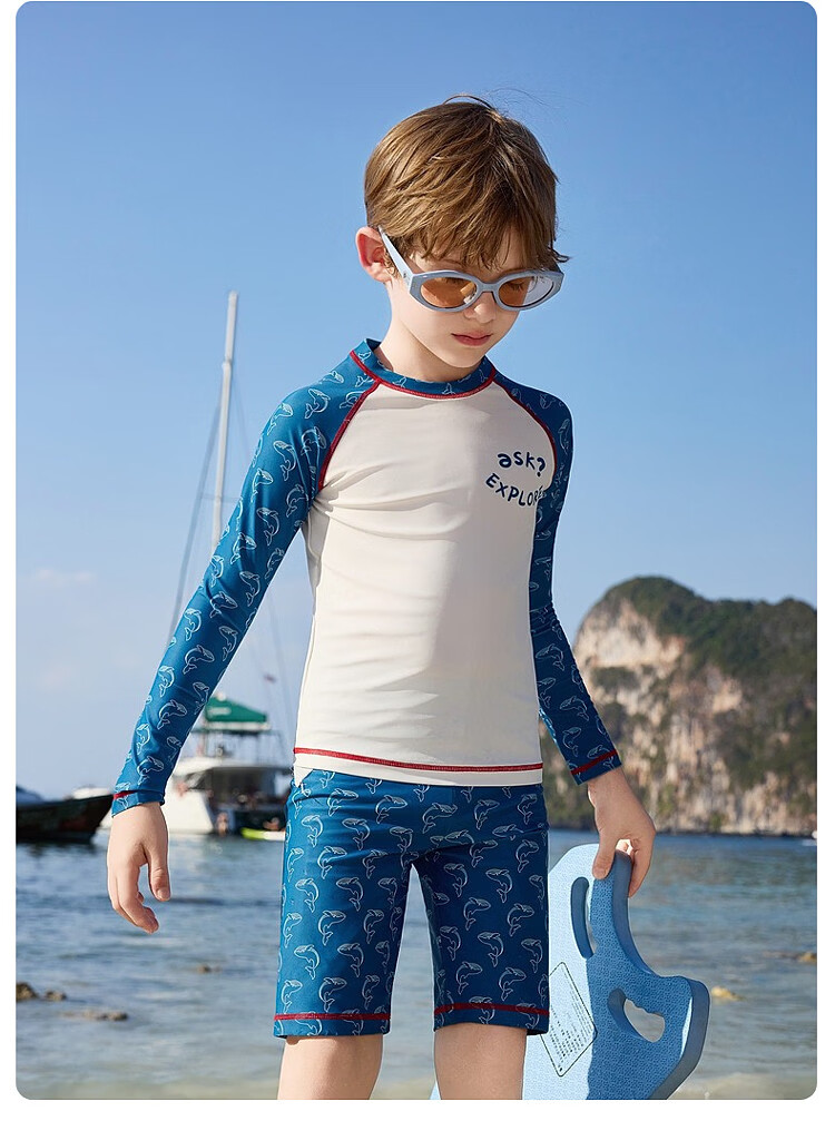 ASK JUNIOR 【Sun Protection & Chlorine Resistant】Quick-Dry Children's Two-Piece Swimsuit with Swim Cap Summer Boys' Professional Training Wear for Older Kids 14