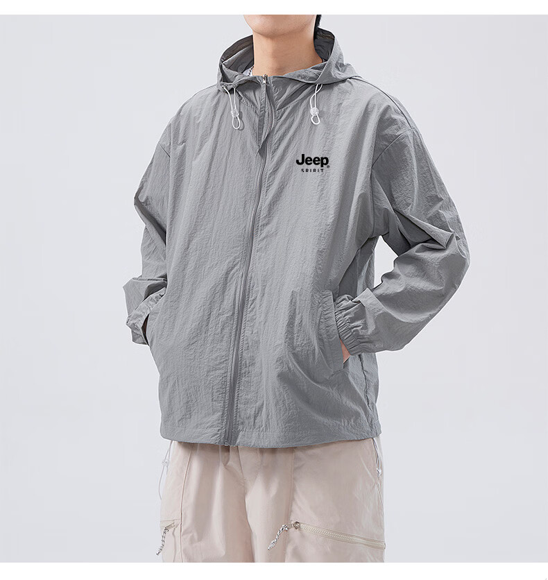 JEEP SPIRIT Men's Summer New Ice Silk Lightweight Sunscreen Jacket Large Size Men's Clothing Coat ZH7777 Cement Gray 4XL 18