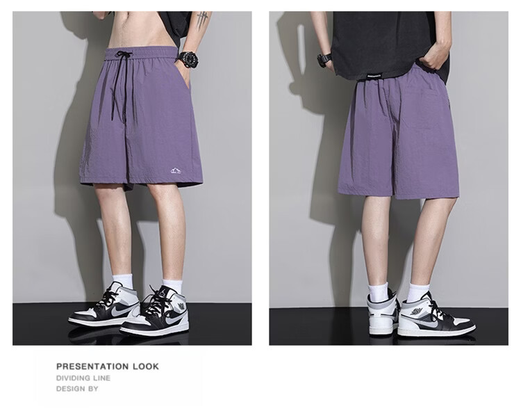 GLM Men's Summer Thin Ice Silk Casual Shorts Loose Sports Beach Mid-Length Pants 26