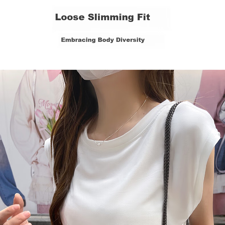 Modal White Loose Fit Tank Top Women Round Neck Racerback Sleeveless Shirt Outerwear Innerwear Base Layer All Seasons Plus Size 4