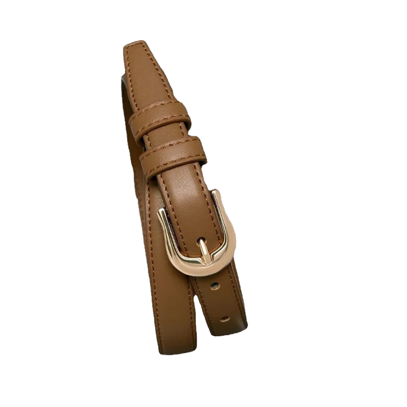 JIFANPAUL Women's Vintage Artistic Simple Versatile Korean Style Thin Leather Belt Brown 100cm