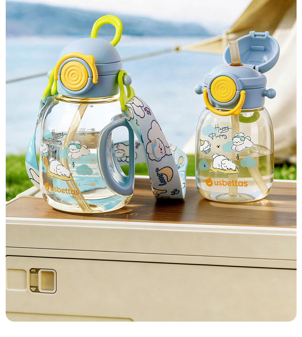 Beitais TonTon Bucket Children's Straw Cup Baby Direct Drinking Kindergarten Water Bottle Spring Summer Outing 2 Years PPSU Soft Cloud Blue 2