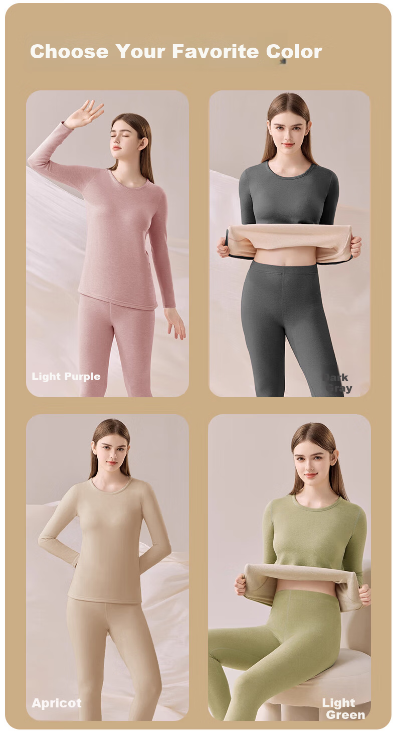 BOPRUIEY Women's Thermal Underwear Set Wool Silk 7A Antibacterial Mite-Resistant Autumn Top and Bottom Base Layer Light Green 18