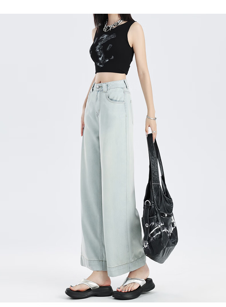 Pierre Cardin Jeans for Women, Summer High-Waisted Loose-Fit Slimming Lyocell Casual Straight-Leg Versatile Cropped Pants, Vintage Blue M 24