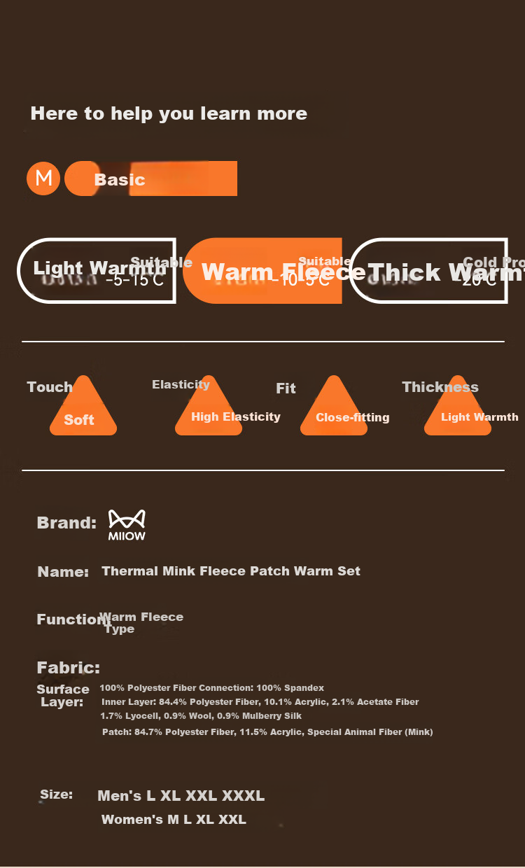 MiiOW [Mink Cashmere Acetate Wool Silk] Women's Thermal Underwear Set Autumn Long Johns and Knee Warmers 24