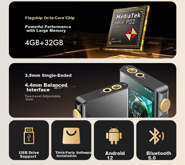 Fanmu Music Player Bluetooth MP3 Portable HiFi Lossless Audiophile DSD Android Wi-Fi Version with Expandable Card Slot BF32 Black 3