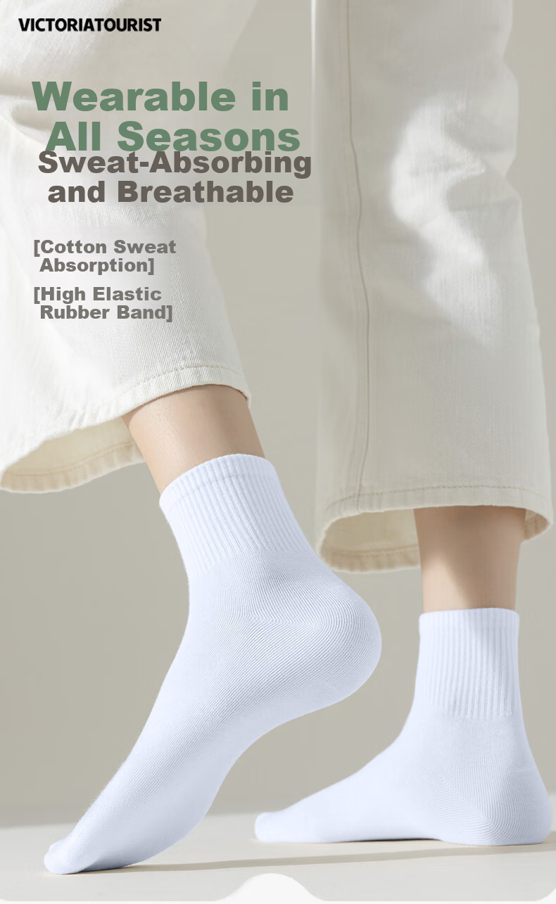 VICTORIATOURIST 10 Pairs Women's Sports Casual Cotton Socks Spring Summer Breathable Running Short Tube Sweat-Absorbing Odor-Resistant Solid Color Socks 1