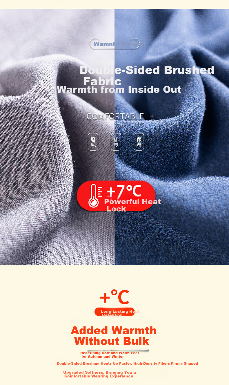 Me feeling Men's Thermal Underwear Set Plus Size Middle-aged and Elderly Fleece-lined Thickened Acrylic Heating Autumn Winter New Plush Base Shirt 2