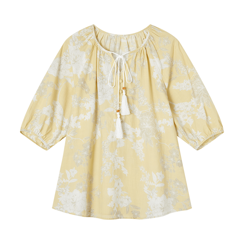 Demana Oxygen Pure Cotton Summer Romantic Vacation Style Tassel Tie Loose Slim Fit Petite Shirt for Women High-End Feel