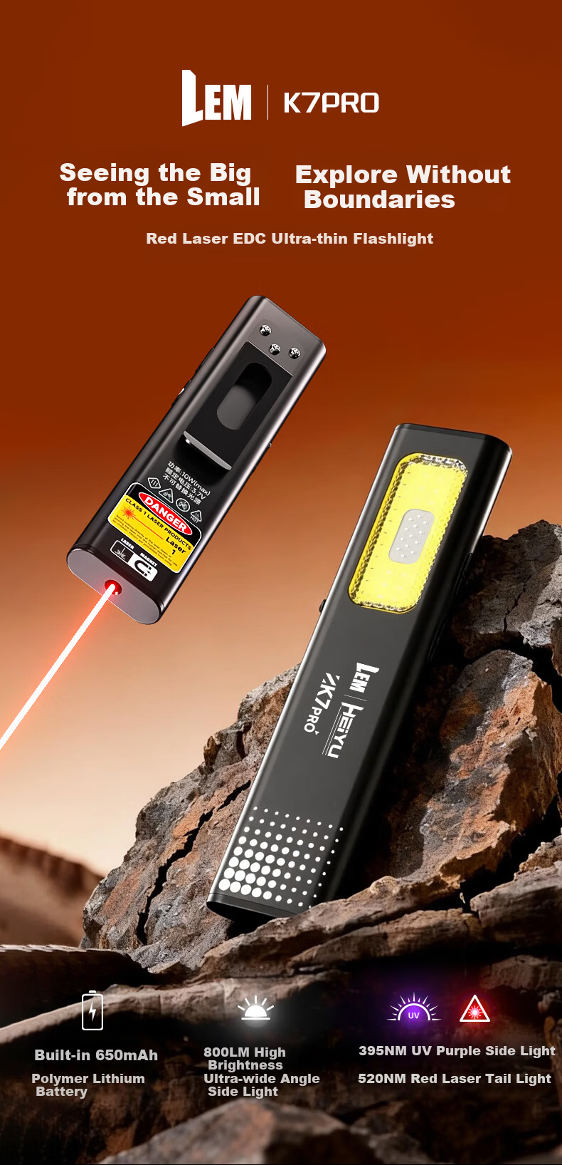 LEM Ultra-thin High Brightness Flashlight Small Portable Rechargeable Outdoor Hiking Mountaineering EDC Mini Magnetic Work Light 1