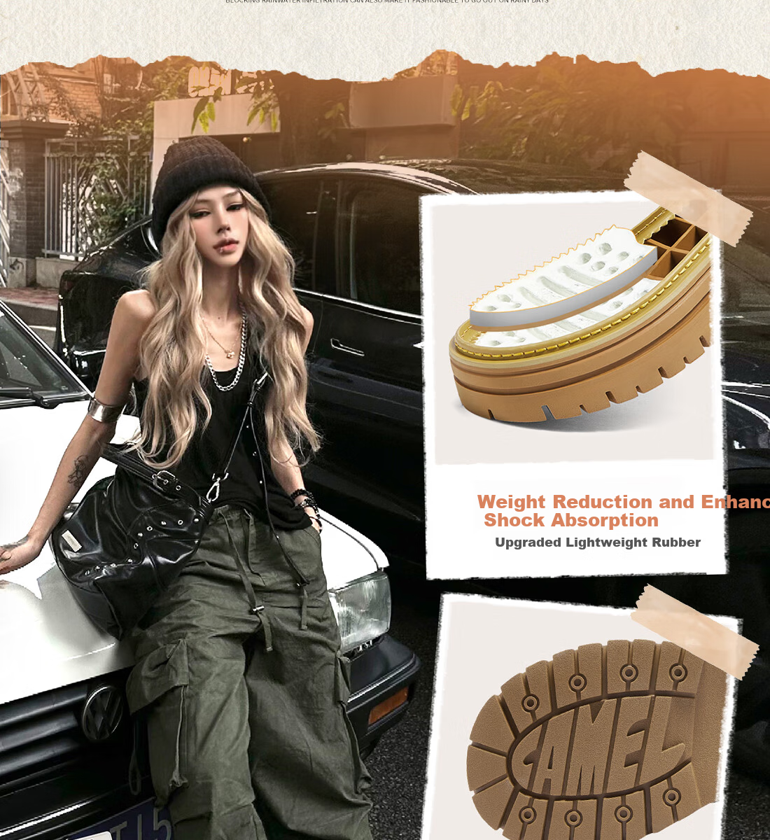 CAMEL [Shanyue] Women's Work Boots Trendy Thick-Soled Martin Boots L25W076018R Earth Yellow (Suede Lining) Size 37 20