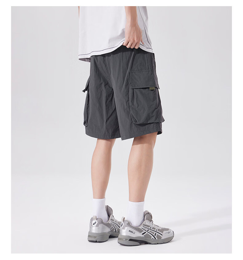 Fingercroxx IT American Style Loose Fit Work Shorts 2026 Summer Men's Lightweight Simple Quick-Dry Knee-Length Shorts Black 2XL 16
