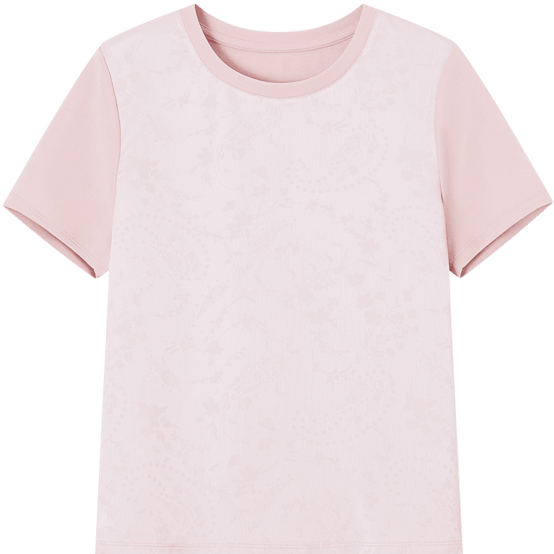 Demana Cloud Cotton Series Summer National Style New Chinese Glossy Jacquard Splicing Slimming Concealing T-Shirt for Women Premium Feel