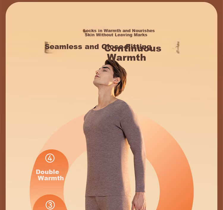Langsha Men's Thermal Underwear, Antibacterial And Anti-Mite, Goose down Seamless, Heat-Generating, Thin-Fit Autumn Top And Bottom Set 22