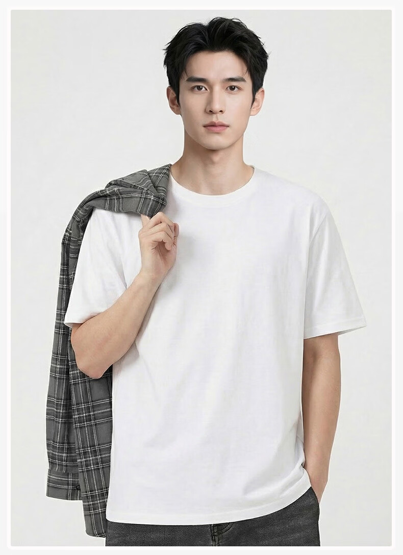 Langsha Men's Short Sleeve Pure Cotton T-Shirt Summer 2026 New Loose Casual Simple Half Sleeve Top for Men 13