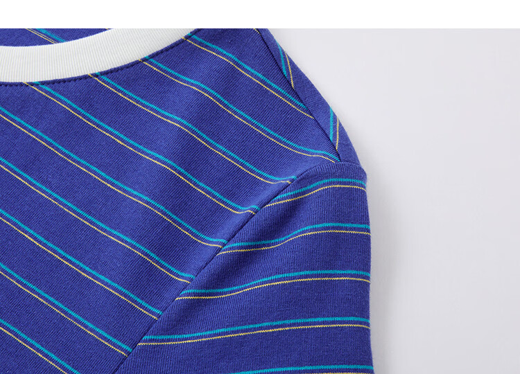 Demana [Gentle Pure Cotton] Summer Retro Stripe Color-Block Applique Slim Fit Petite T-Shirt for Women Premium Quality 15