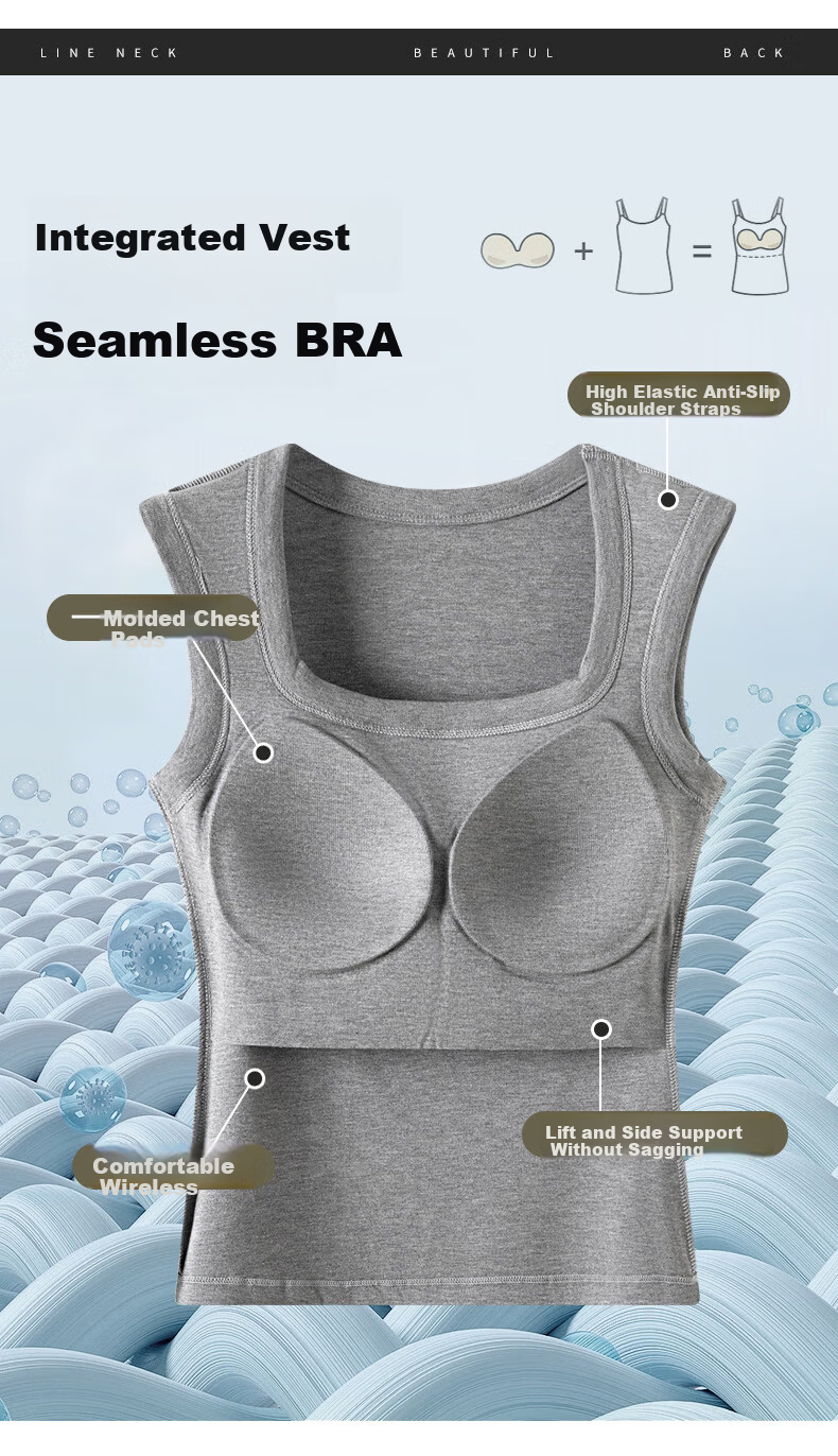 LangSha Square Neck Padded Tank Top for Women, Integrated Chest Pad, Racerback, Side Coverage, Slim Fit, Wide Shoulder Base Layer Shirt for Inner and Outer Wear 8