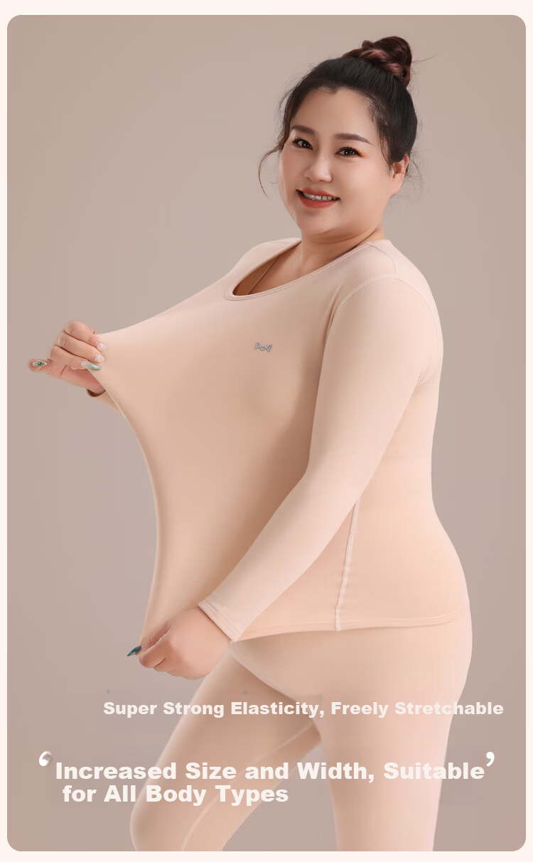 MiiOW Women's Cashmere Silk Thermal Underwear Plus Size Autumn Winter Fleece Thickened Warm Top 2