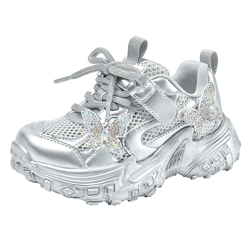Barbie Girls' Summer Mesh Sneakers Thick Sole Fashion Casual Sports Shoes DA7262 Size 35 Silver