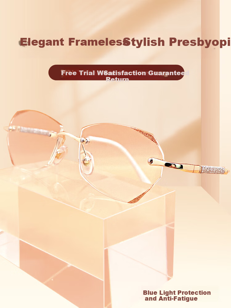 Mumujian Imported Reading Glasses for Women Frameless Fashion Elegant Gold 150° Blue Light Blocking [Recommended Age 50-54] 2