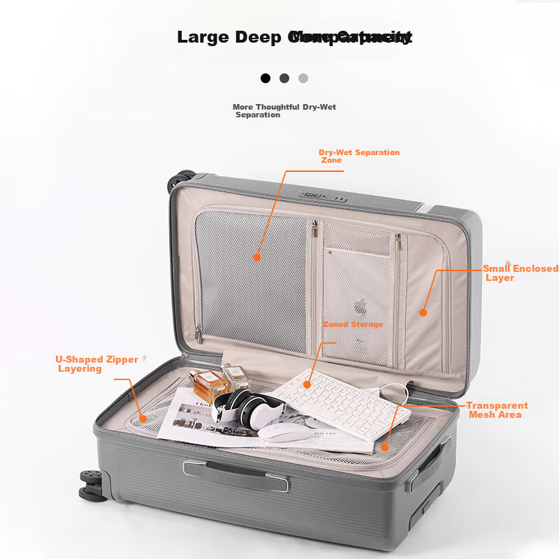 SGG Large Capacity Luggage Suitcase Durable Trolley Case 26-inch Grey with Spinner Wheels and Combination Lock Carry-on 1