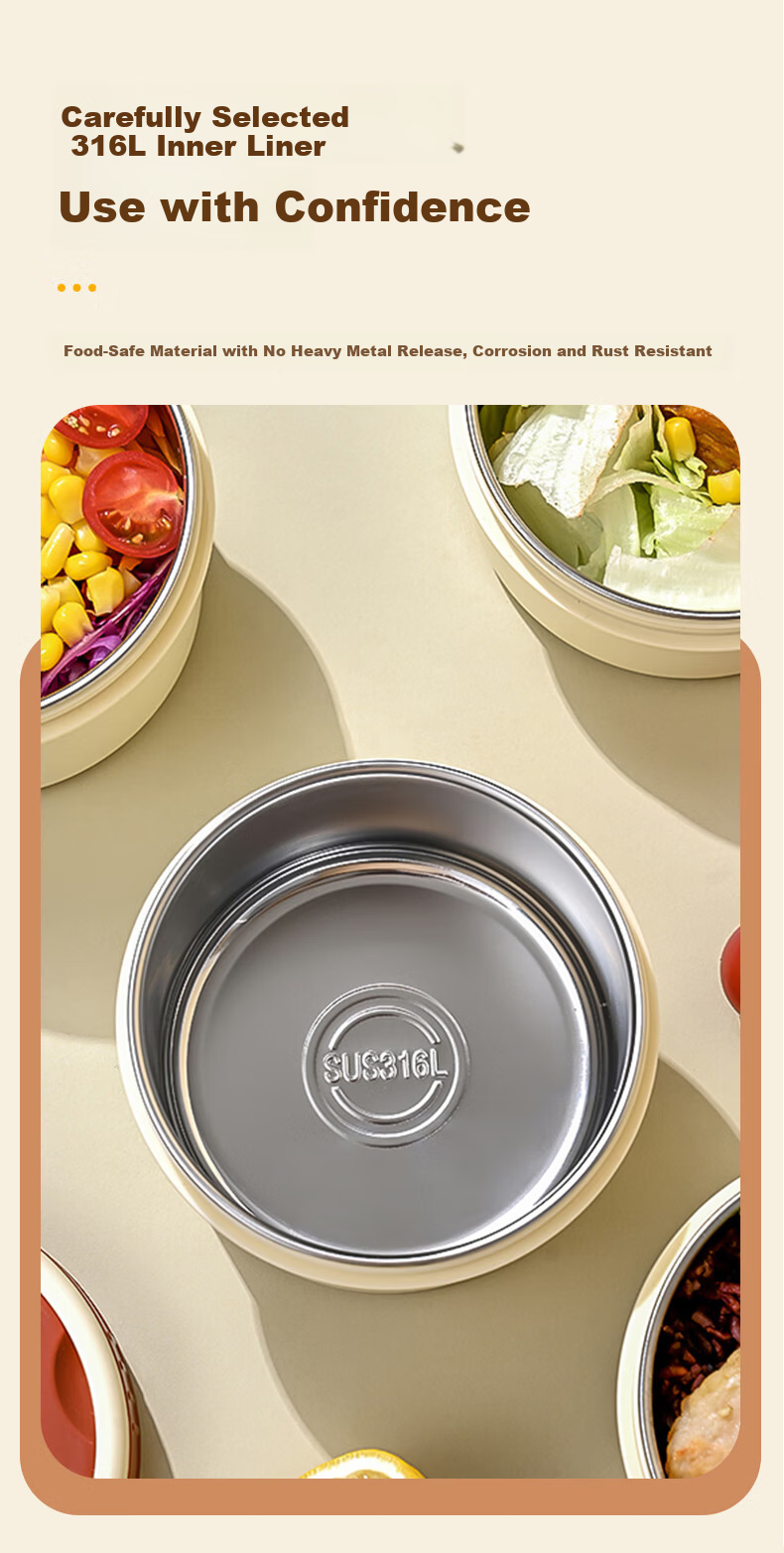 Chuida Huang 316L Stainless Steel Inner Liner Insulated Lunch Box Large Capacity Microwaveable Sealed Portable Bento Box for Office Workers 3