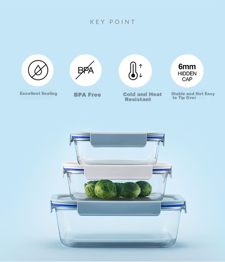 LOCK&LOCK Glass Food Storage Container, Microwave-Safe Lunch Box, Airtight Meal Container, Bento Box, Refrigerator Storage Box, 750ML, Elegant White 4