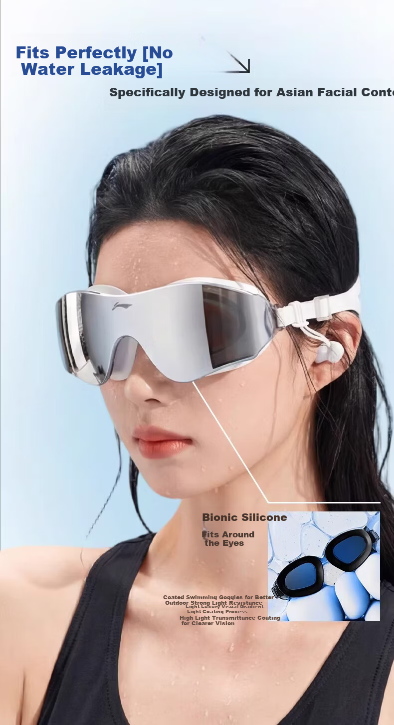 LI-NING Swimming Goggles HD Anti-Fog Waterproof Training Professional Mid-Frame Coated Swim Glasses for Men and Women 7
