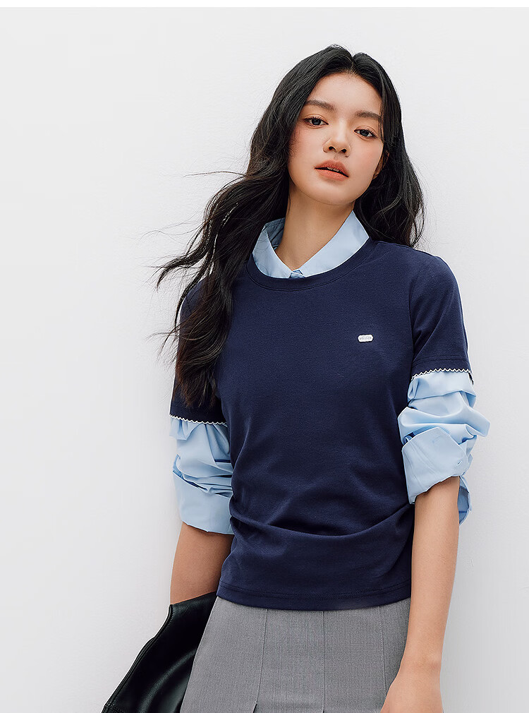 Semir Mall Same Style | Women's Summer Slim Fit Short Sleeve T-Shirt with Pleated Color Block Pullover 2026 Top 101326100048 27