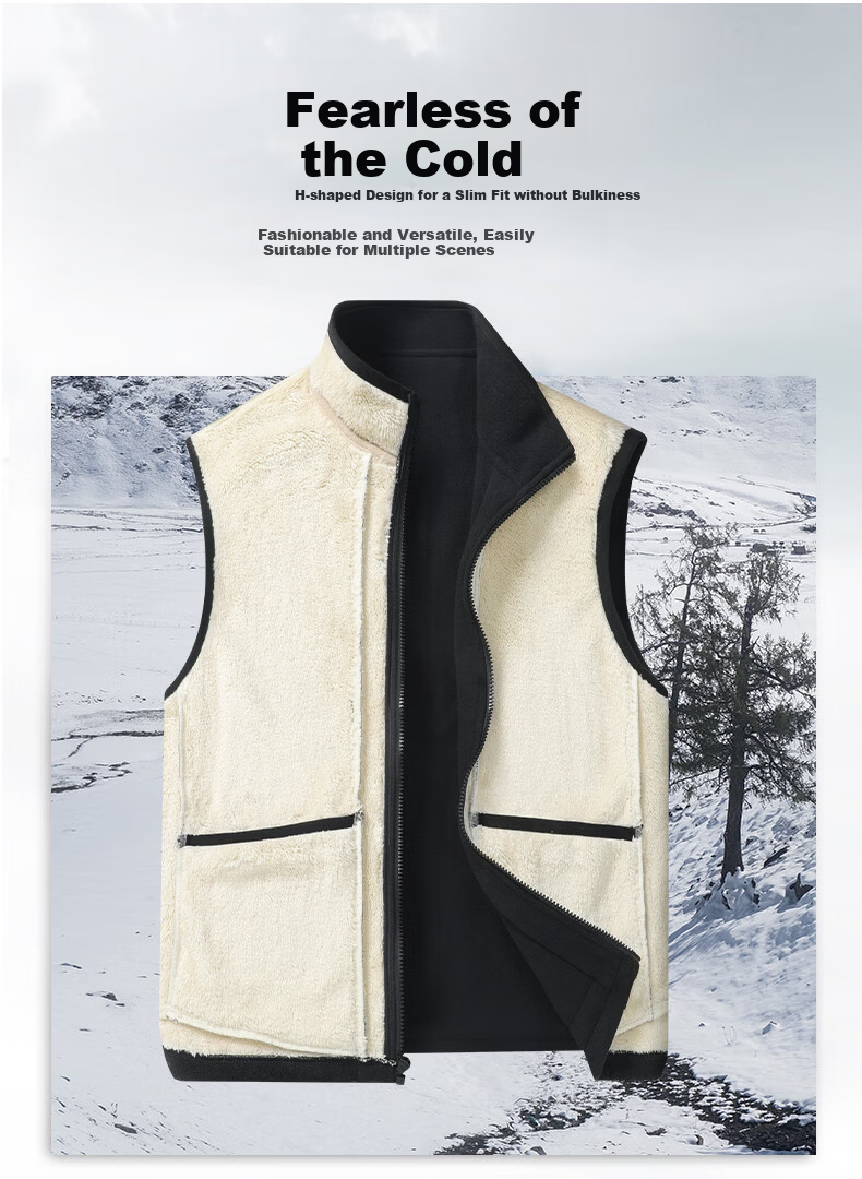 Pierre Cardin Men's Cotton Vest Autumn Winter Lamb Wool Sleeveless Fleece Warm Casual Solid Color Black XL 2