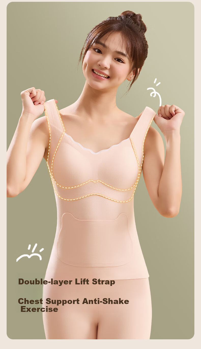 Tingmei Thermal Vest with Chest Pad for Adolescent Girls Wool and Silk Autumn Winter Blue L 12