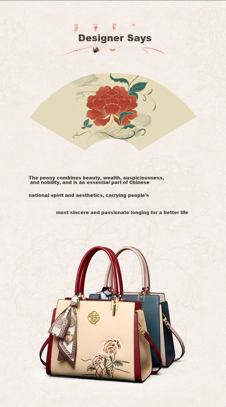 Zhur Women's Bag 2026 New Chinese Style Embroidered Cowhide Handbag Practical Birthday Gift for Mom 2
