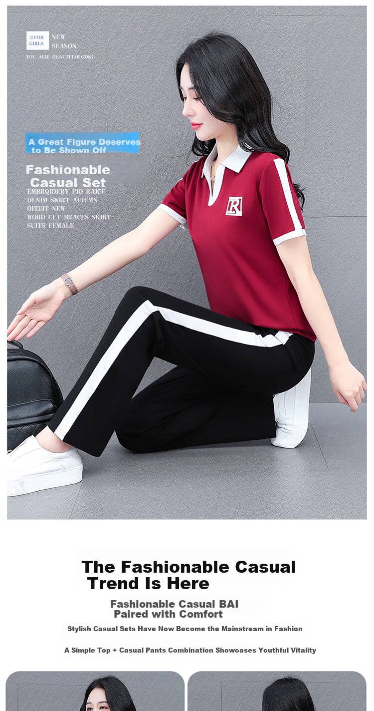 Woodpecker Ice Silk Sports Set for Women Summer Plus Size Fashion Casual Versatile Middle-aged Mom Two-piece Set Black XL 1